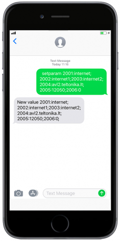 Приклад SMS-команди setparam для налаштування трекера Teltonika на екрані телефона